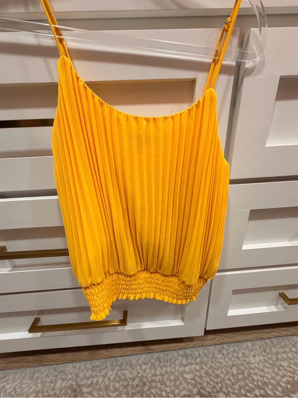 Naked Zebra Yellow Pleated Smocked Hem Spaghetti Strap Tank